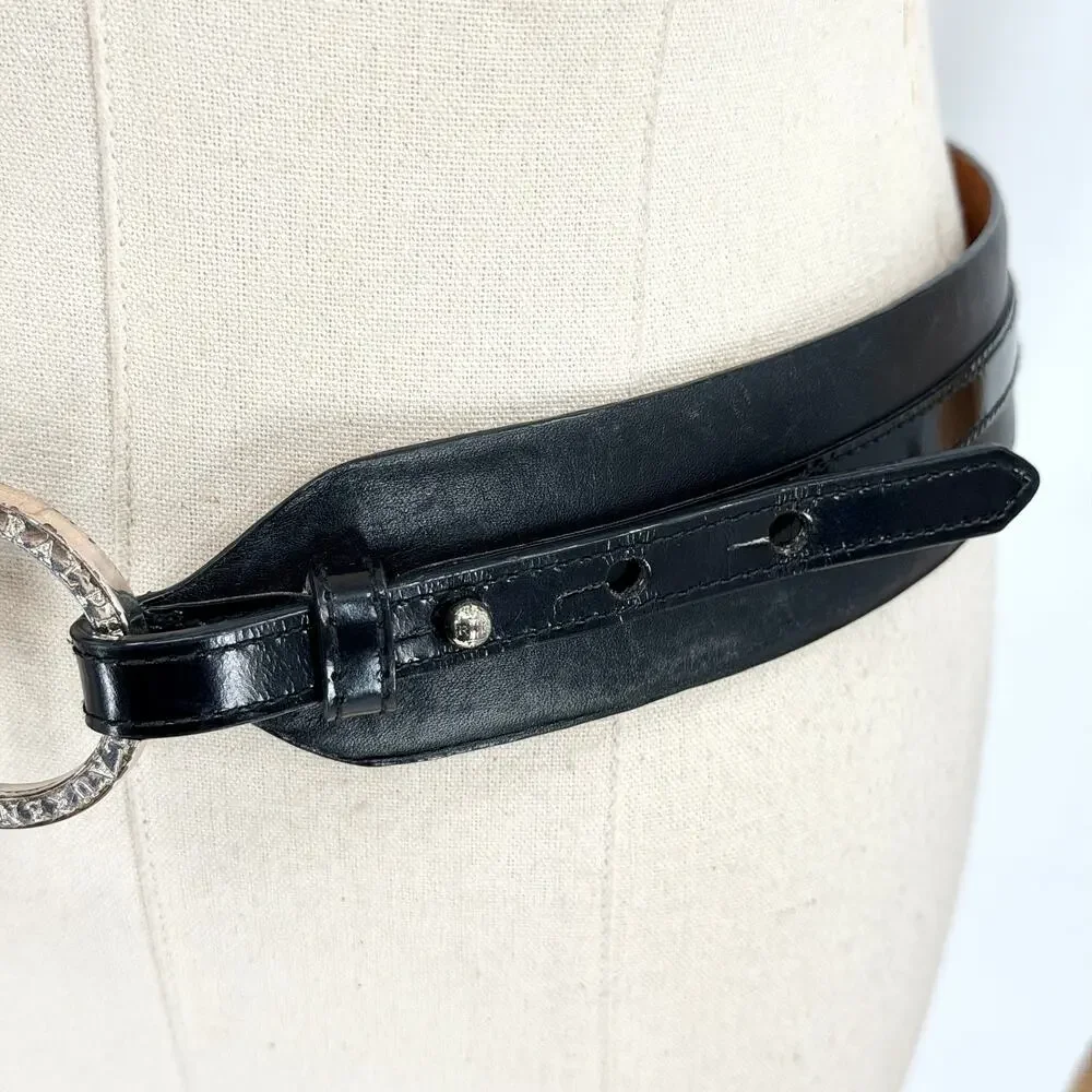 Lauren Ralph Lauren Wide Black Italian Leather O-Ring Adjustable Belt